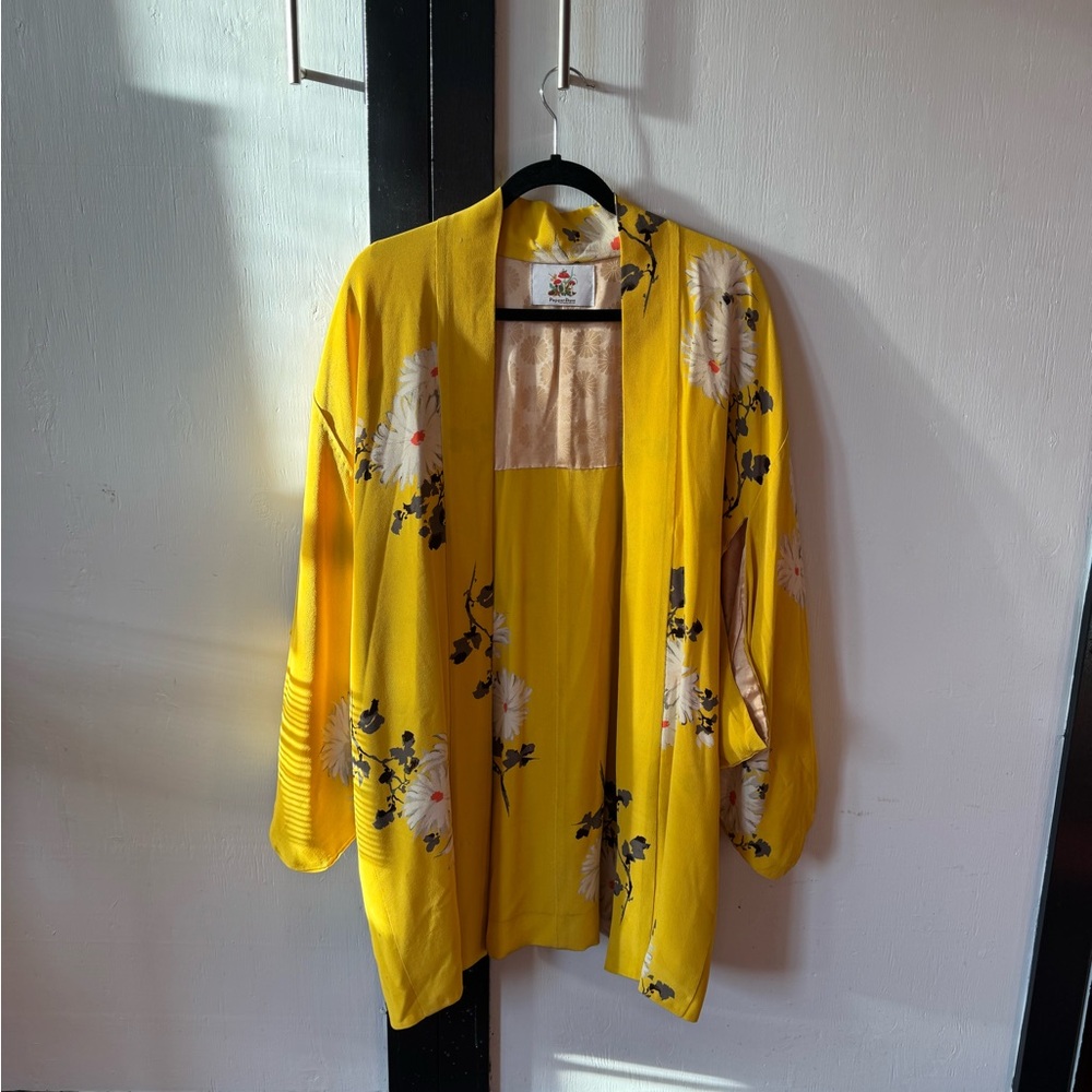 Vintage Yellow Floral Kimono Cardigan